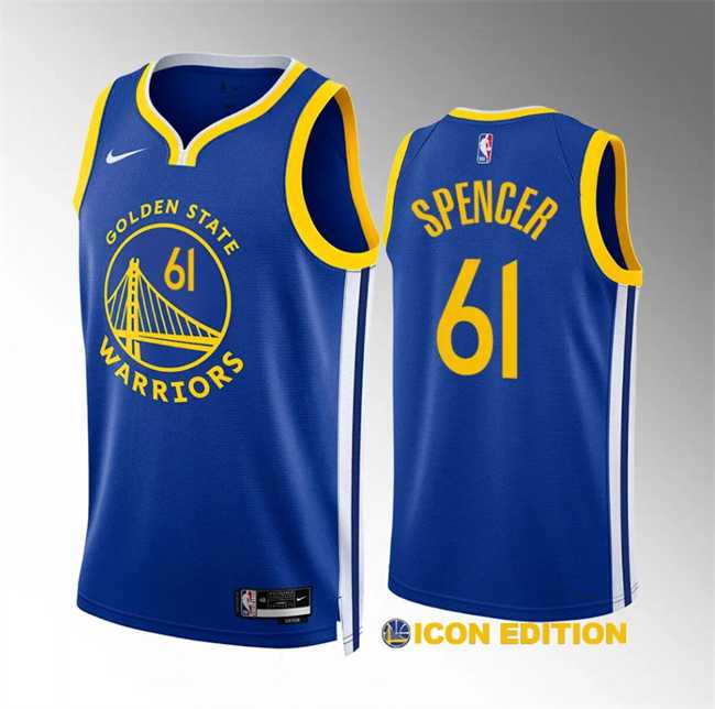 Men%27s Golden State Warriors #61 Pat Spencer Blue Icon Edition Stitched Basketball Jersey Dzhi